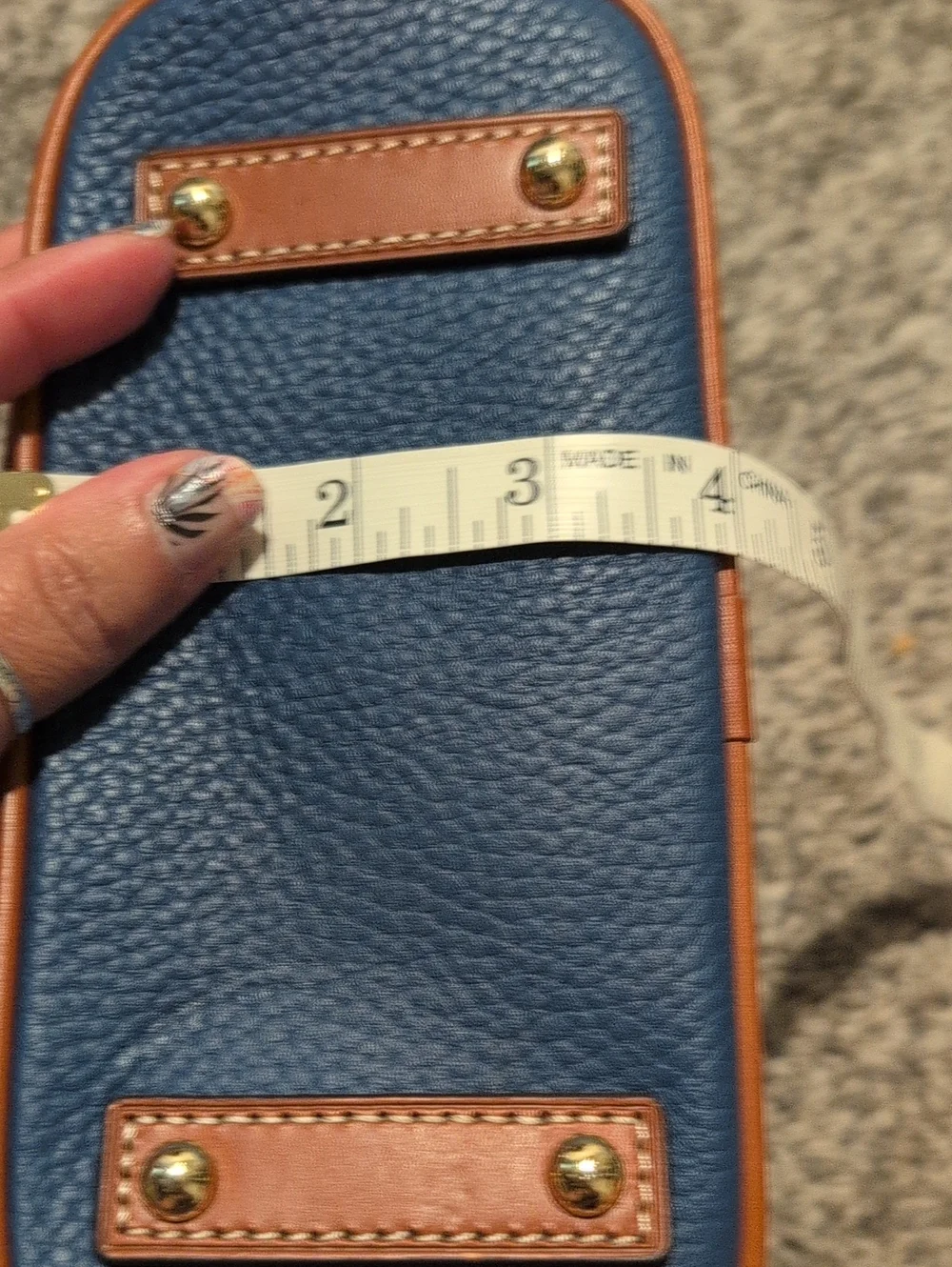 Dooney & Bourke Blue Pebbled Leather Satchel with Tan Trim